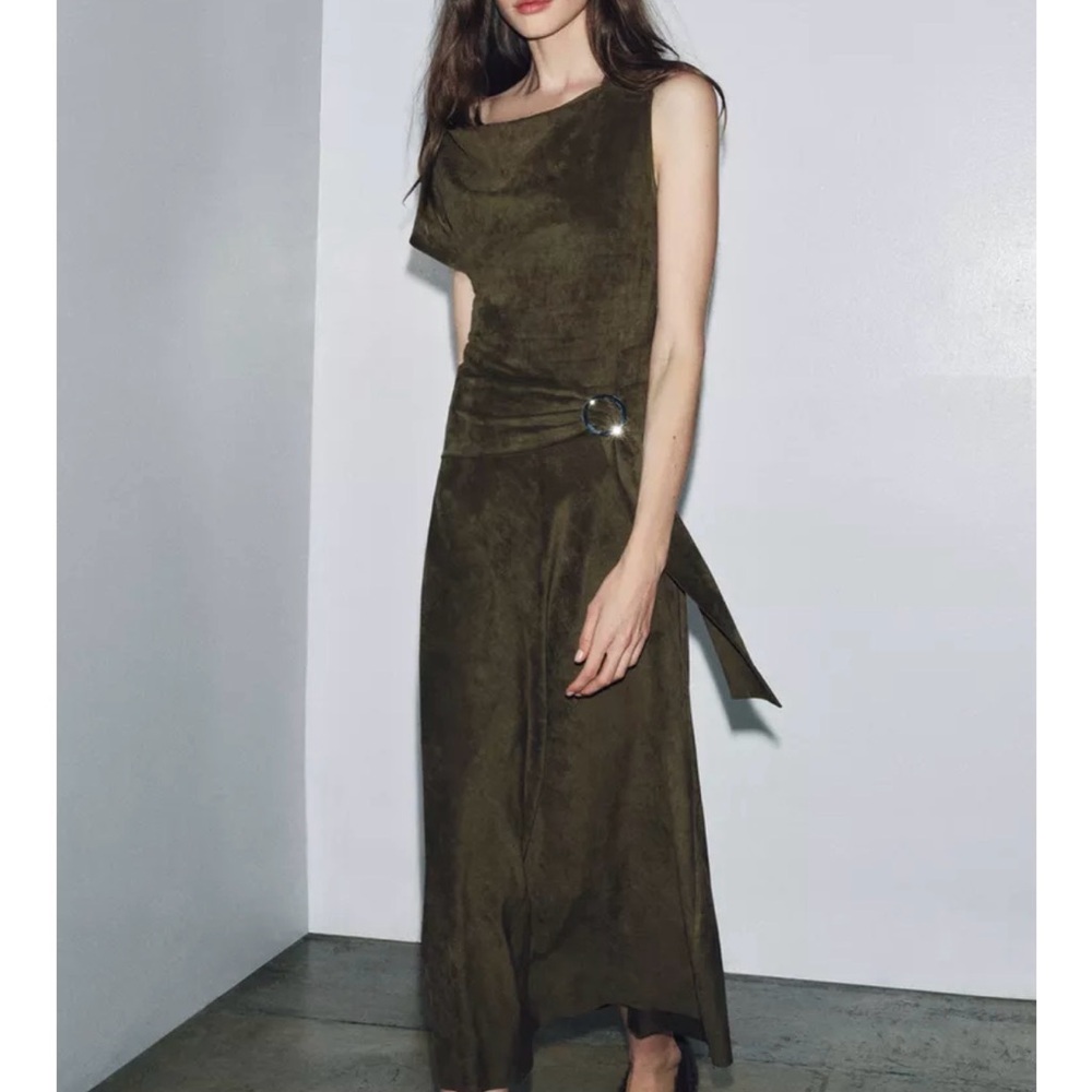 ASYMMETRICAL FAUX SUEDE DRESS